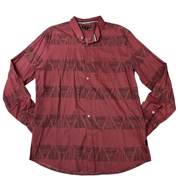 Ocean Current Button Up Red Long Sleeve Collared Geometric - Picture 11 of 11